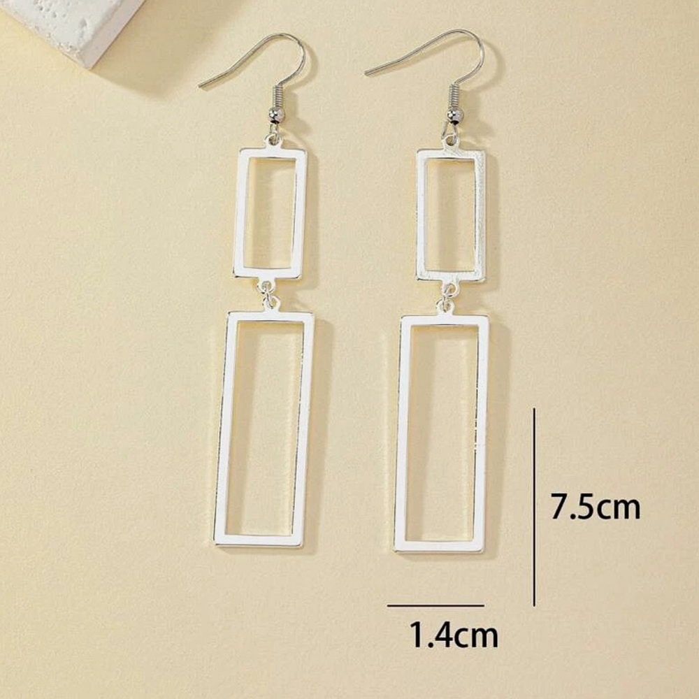 Any 3/$25! Silver Geometric Double Rectangle Drop Earrings - Picture 3 of 5